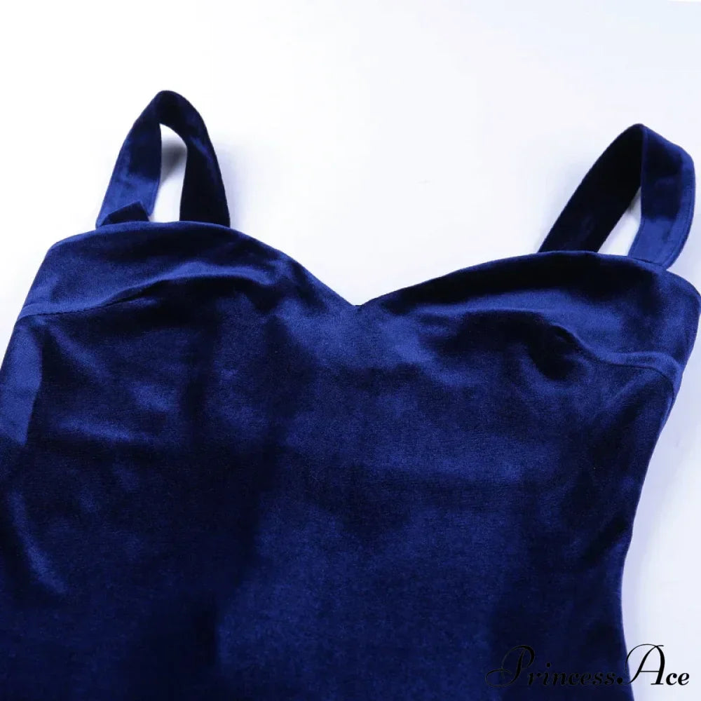 Vestido azul ajustado sin mangas, mini, con tirantes finos tipo espagueti y escote en V, suave y de moda