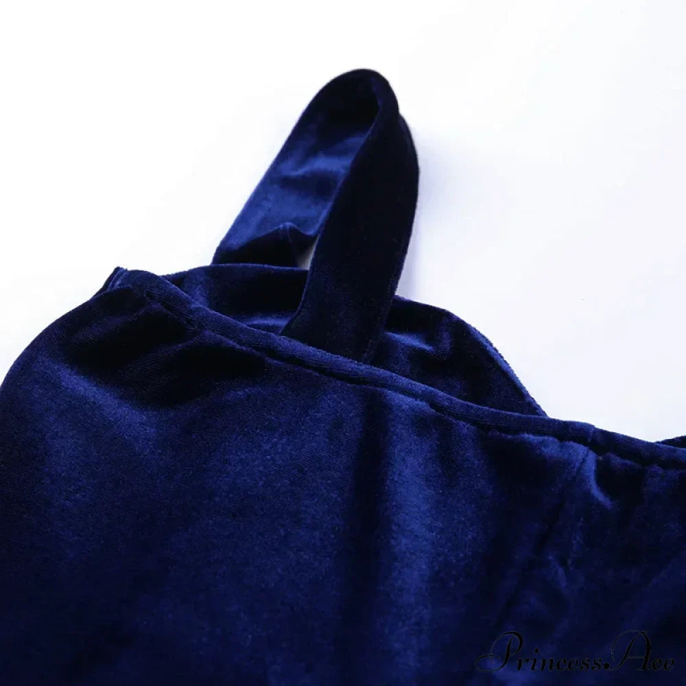 Vestido azul ajustado sin mangas, mini, con tirantes finos tipo espagueti y escote en V, suave y de moda