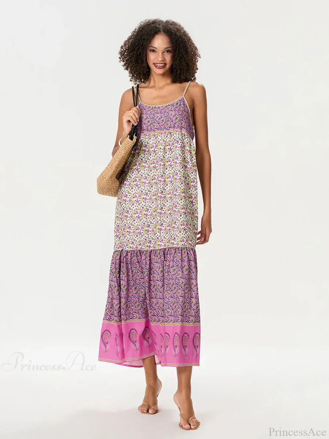 Bohemian Floral Spaghetti Strap Ruched Floral Dress