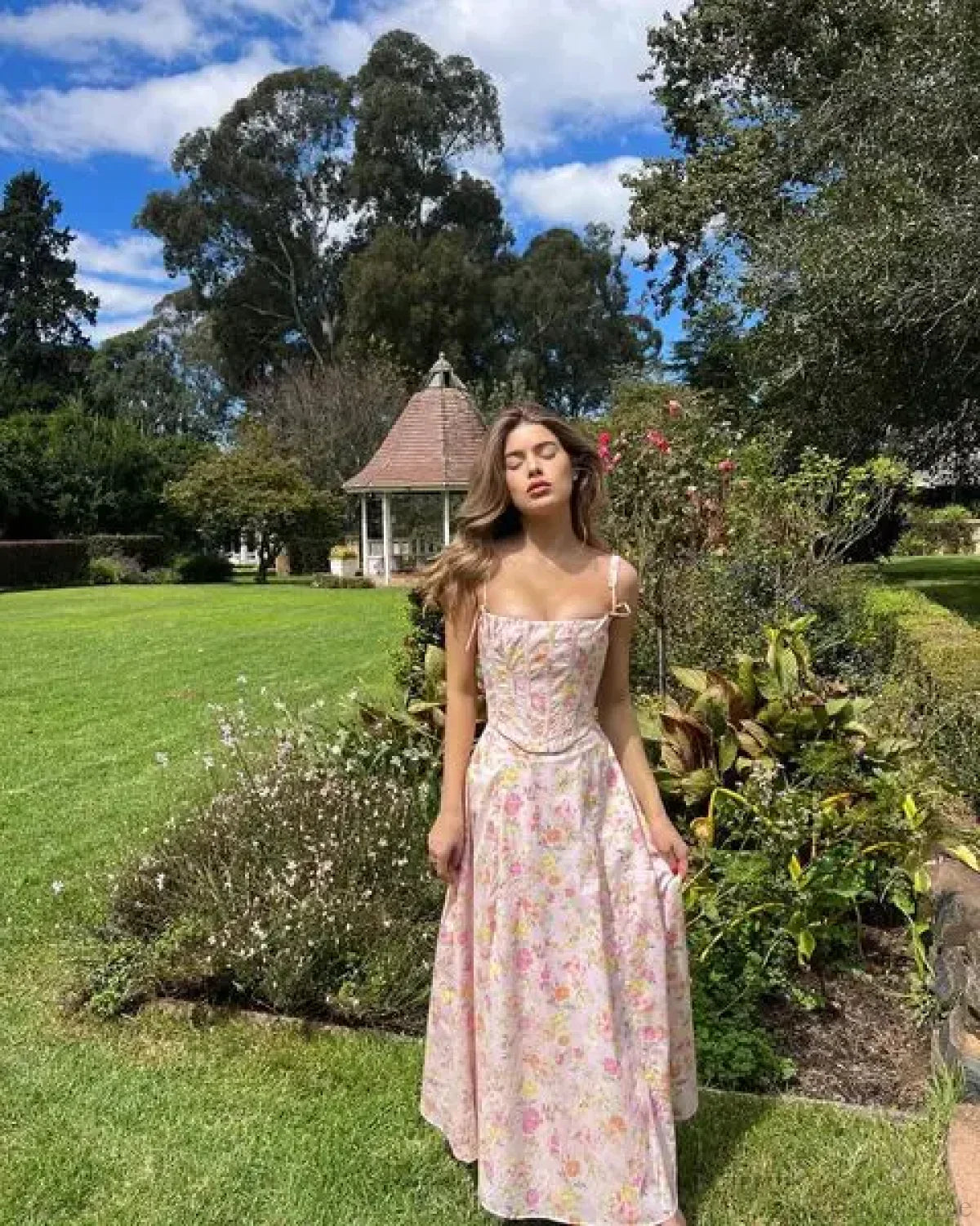 Robe bustier en coton à imprimé floral rose bohème