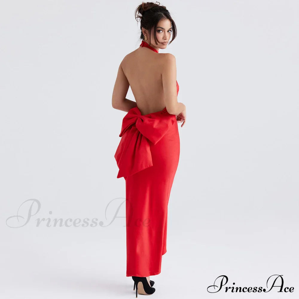 Vestido largo clásico de fiesta ajustado sin tirantes con lazo y contraste de colores