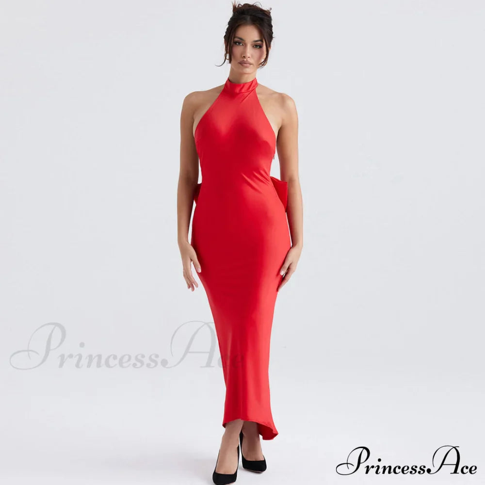 Vestido largo clásico de fiesta ajustado sin tirantes con lazo y contraste de colores