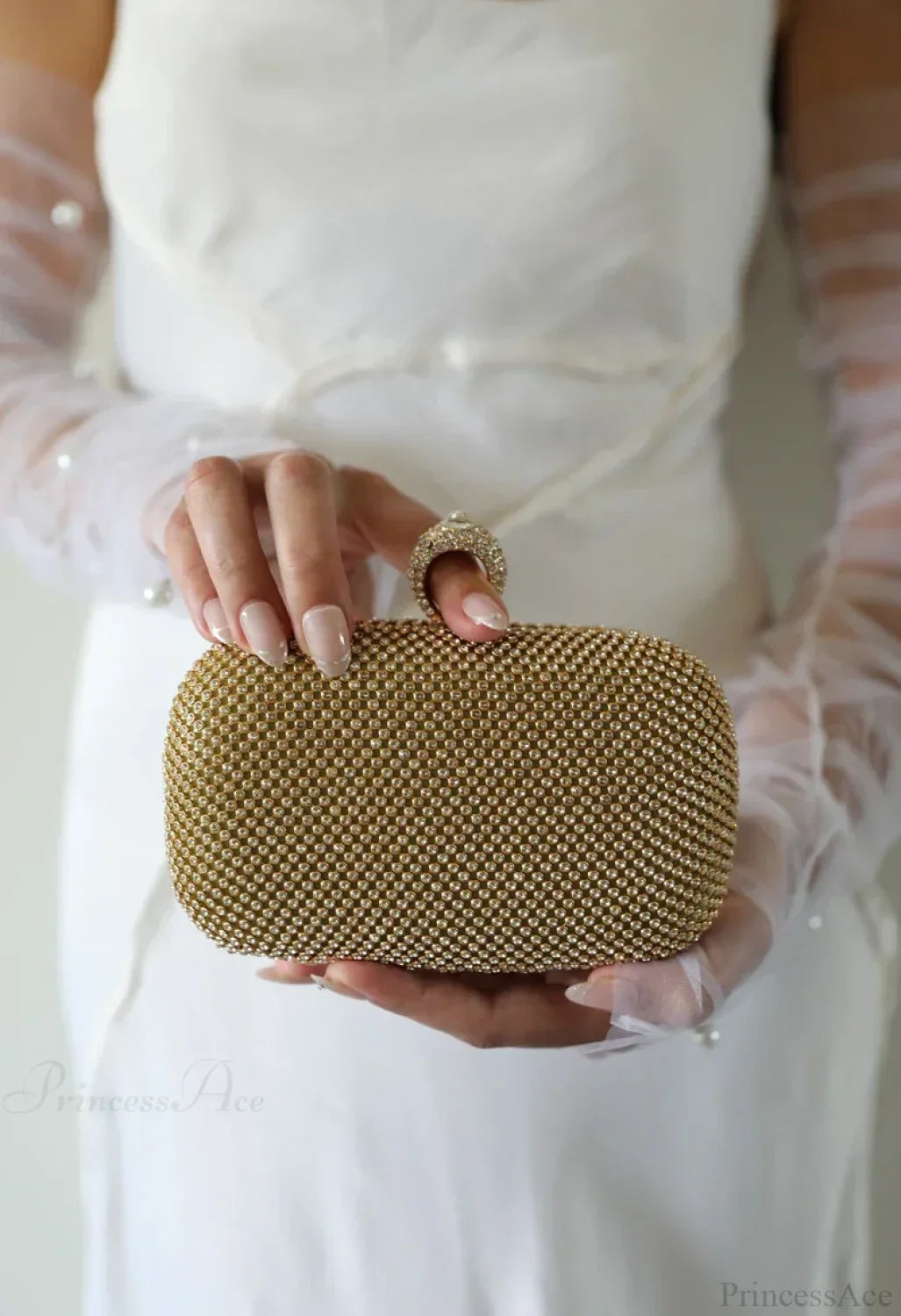 Bridal Crystal Gold Evening Clutch Wristlet