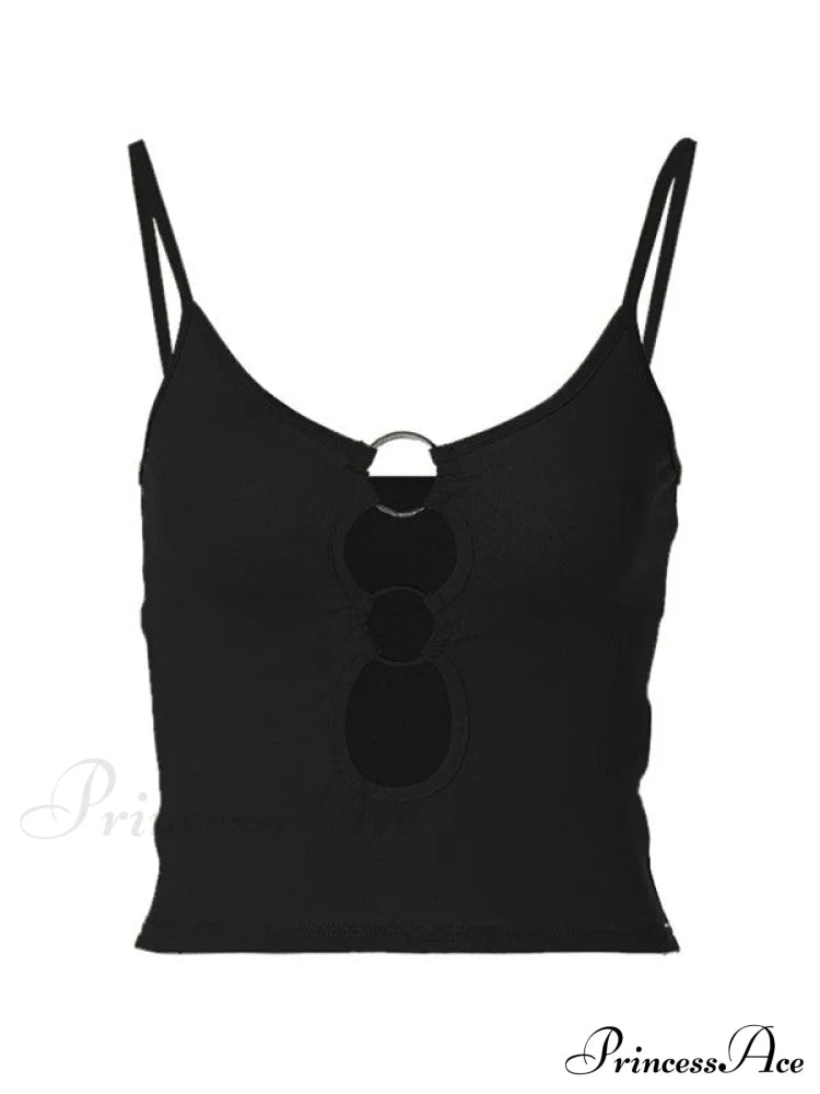 Top corto aderente alla moda con cinturino e fibbia nero