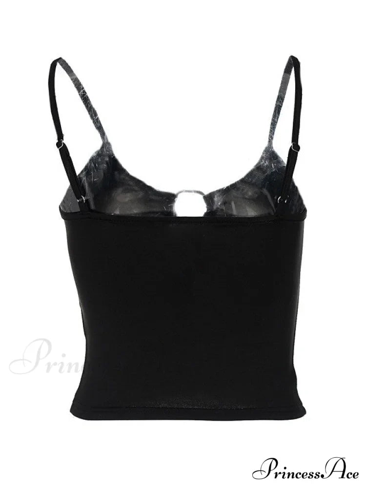 Top corto aderente alla moda con cinturino e fibbia nero