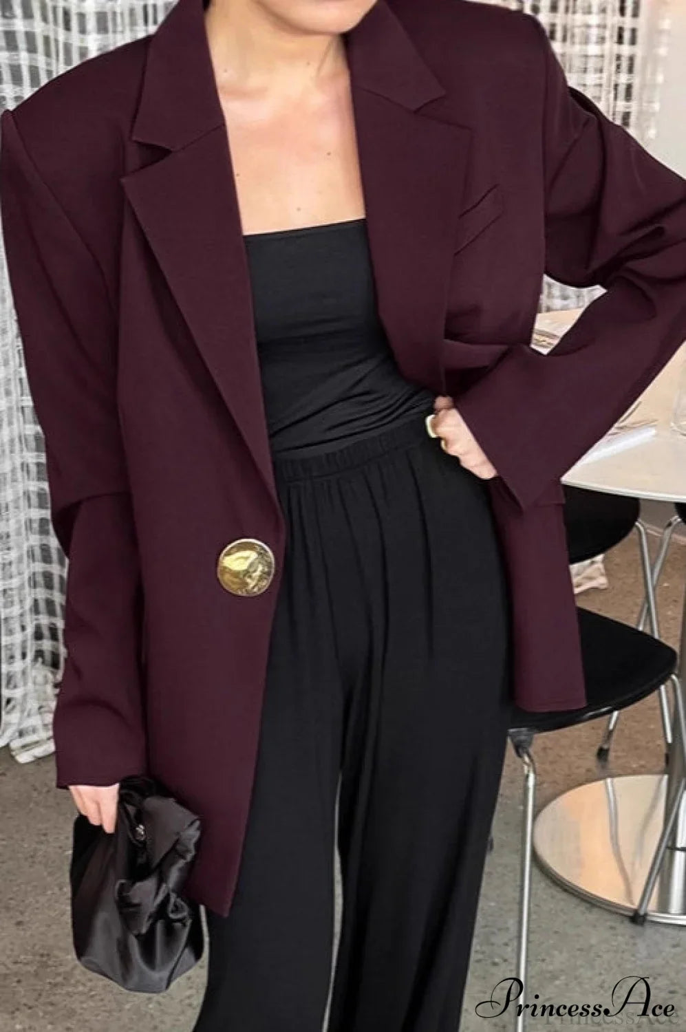 Burgundy Loose Tailored Professional Retro Coat