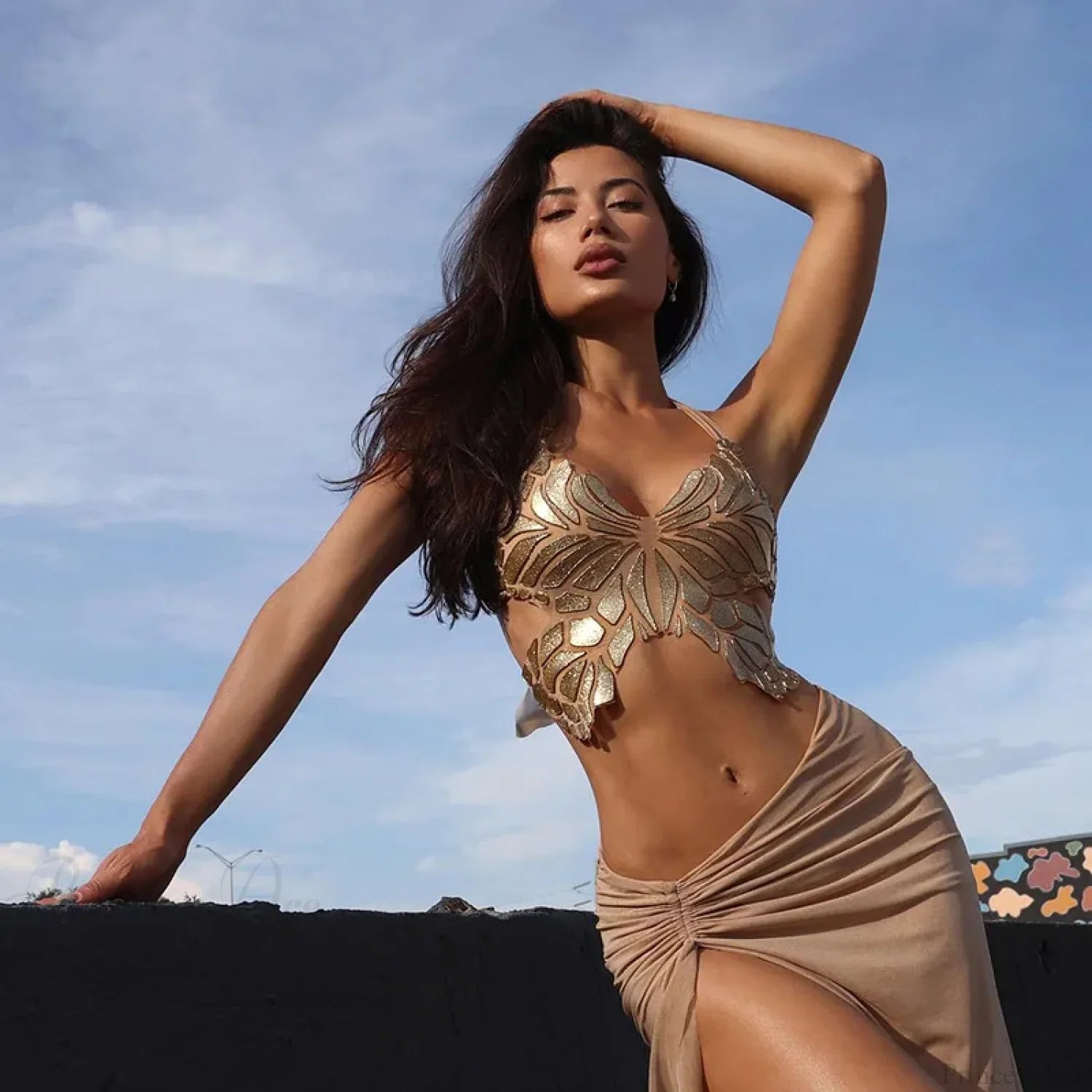 Schmetterlingsapplikationen Rückenfreies Wickel-Bustier-Crop-Top