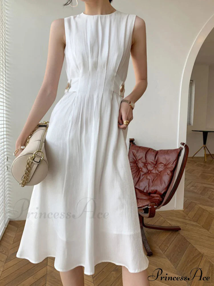 Vestido midi de manga larga a la moda con botones decorativos