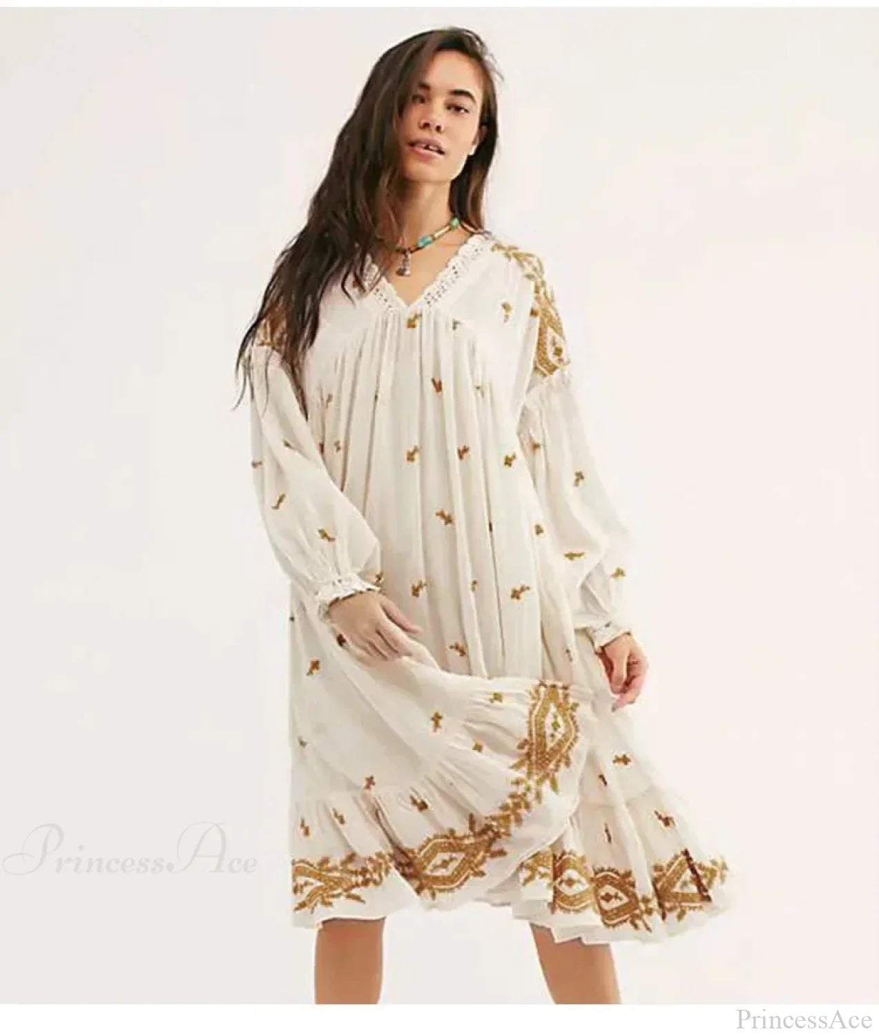 Button Up Black Embroidery Vintage Cotton Boho Dress