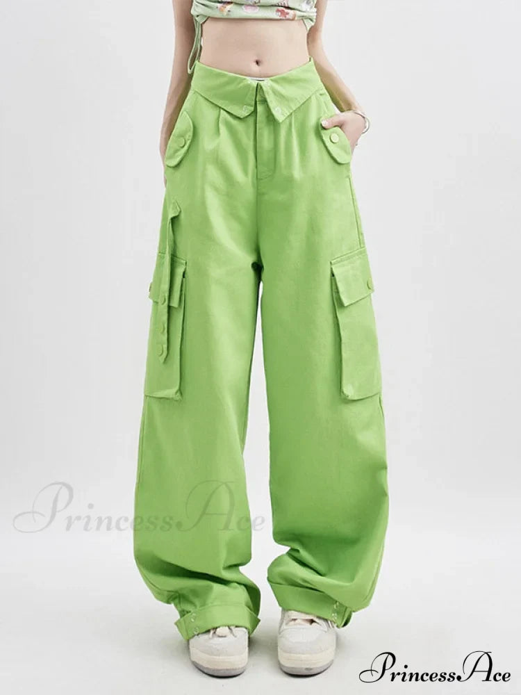 Buttoned Green Graceful Baggy Boyfriend Jeans