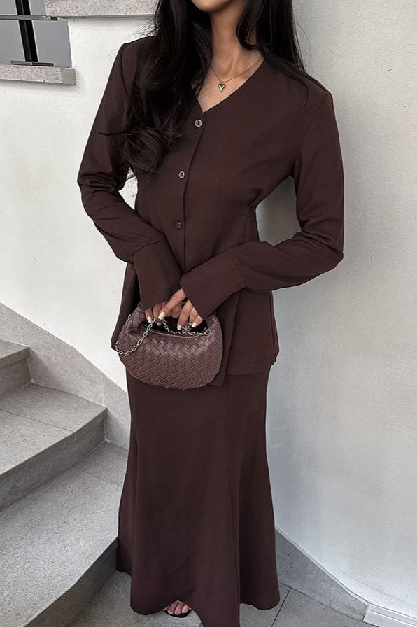 Slim Fit V Neck Blazer Two Piece Set