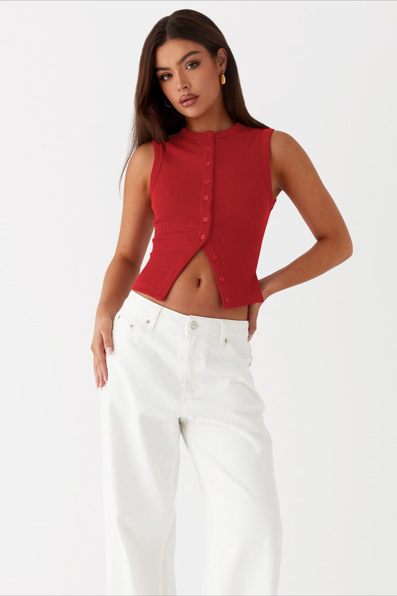 Rundhalsausschnitt Ärmelloses Strickoberteil