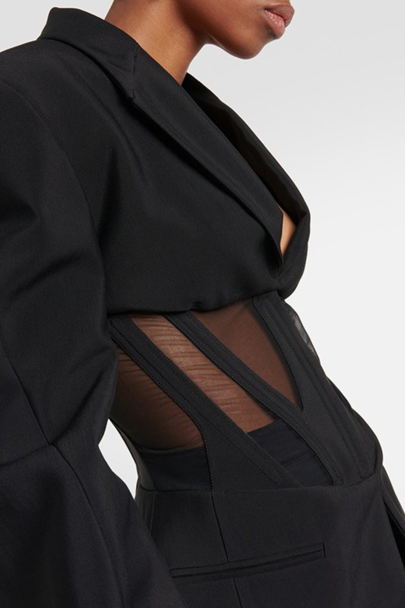 Stilvoller V-Ausschnitt Sexy Durchsichtiger Netzblazer