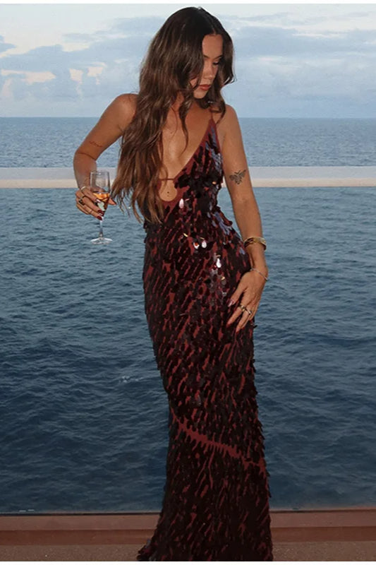 Pailletten Kleid mit Ausschnitten im Bohème-Stil