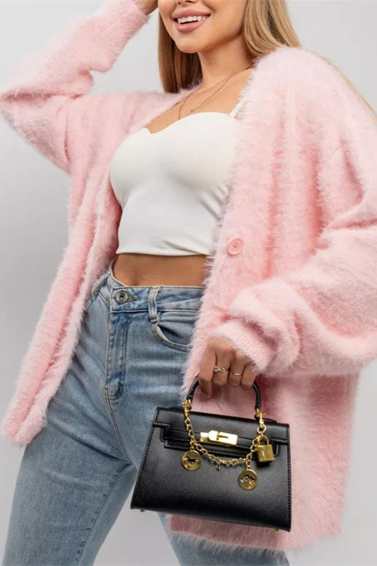 Weicher V-Ausschnitt-Strickjacke