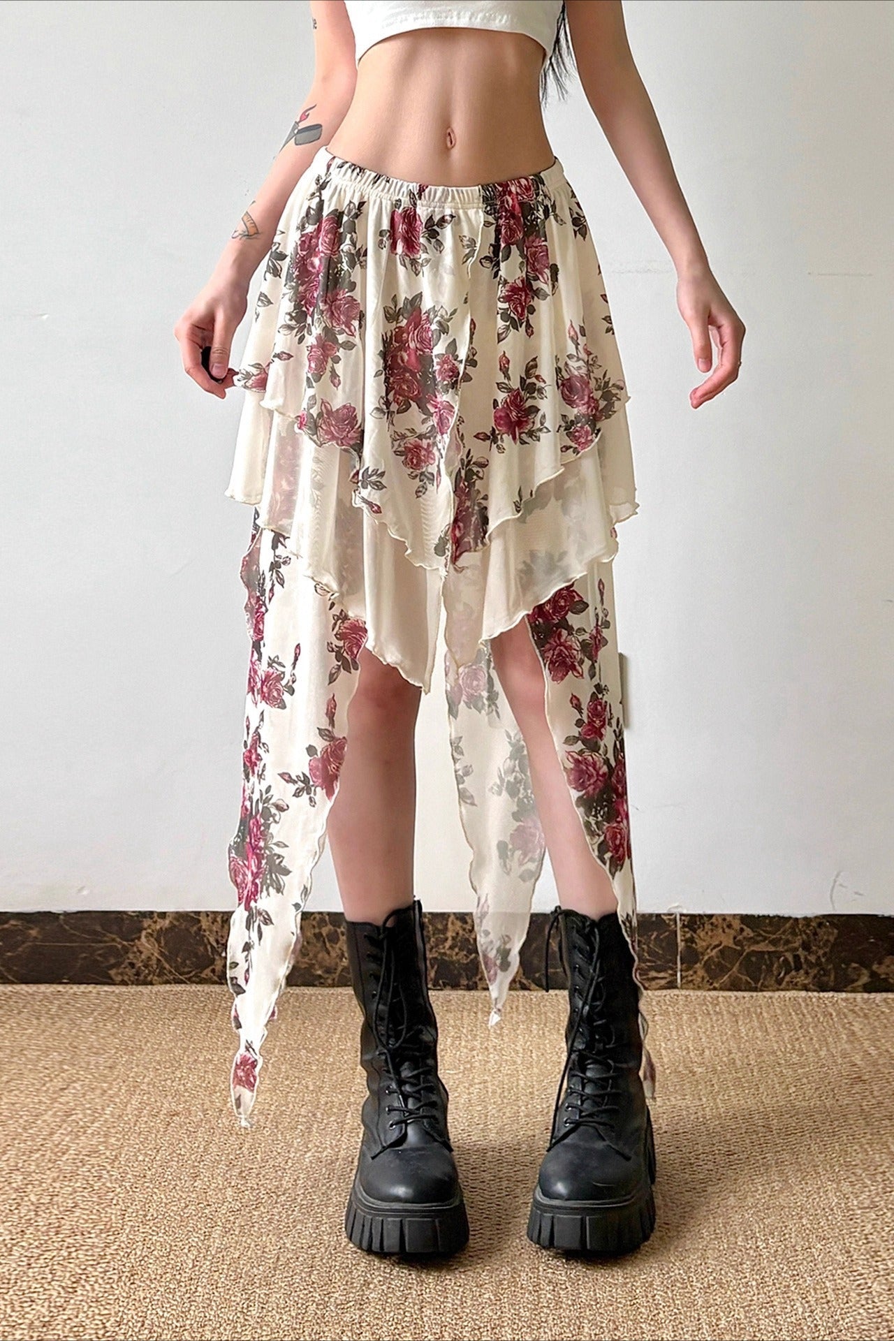 Vintage Floral Asymmetrical Skirt