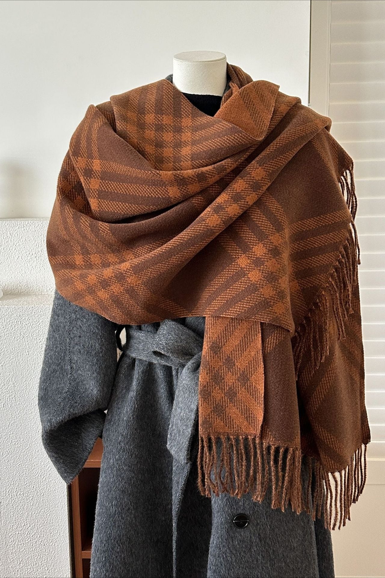 Double-Sided Plaid Festive Faux Cashmere Warm Scarf