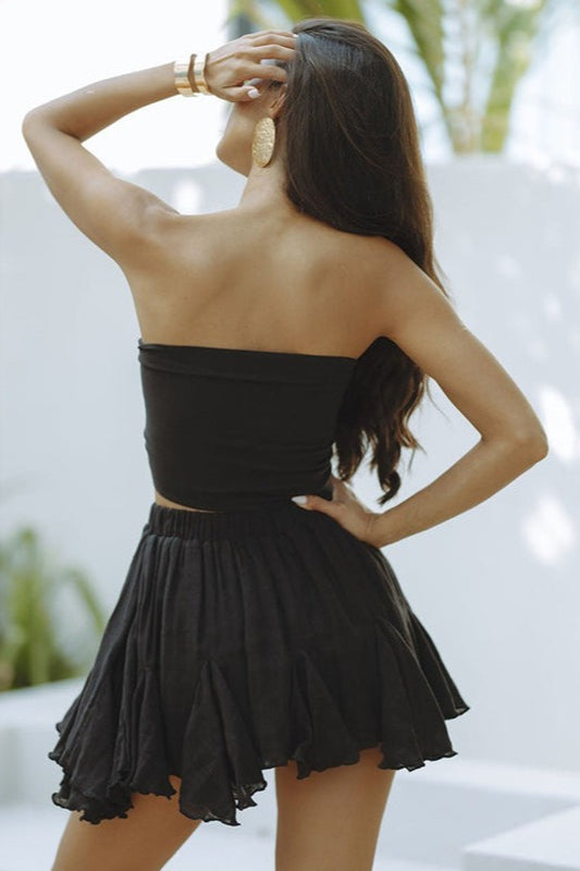 Set aus Bandeau-Oberteil und Rock mit Volants aus festem Chiffon