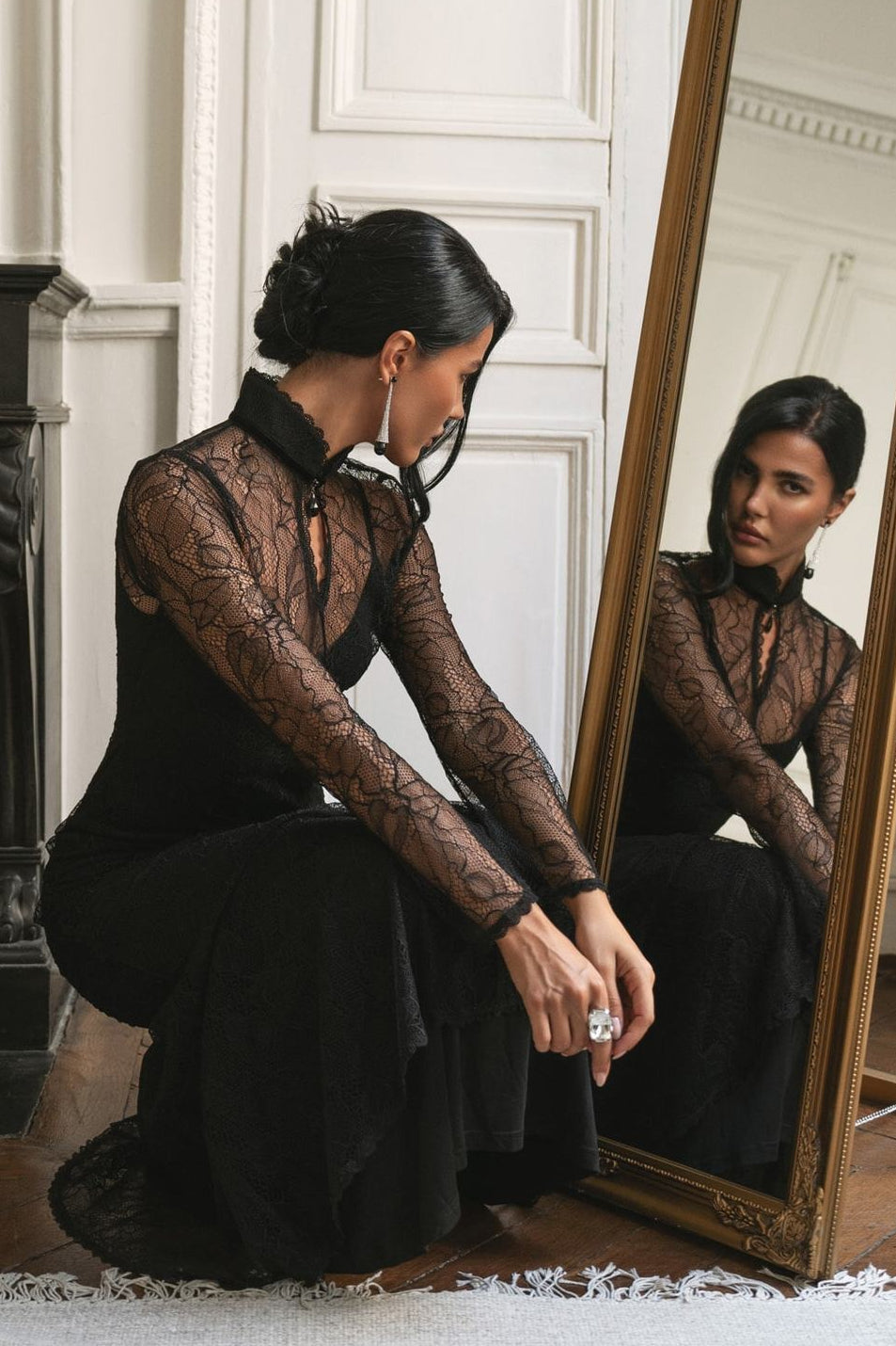 Sexy Lace Patchwork Fitted Cutout Maxi Dress