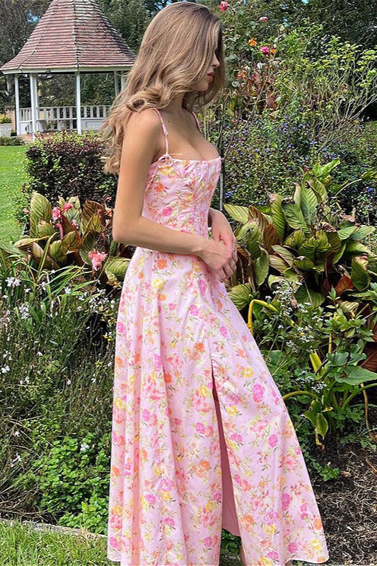 Vestido dulce floral con tubo de espina de pescado combinado