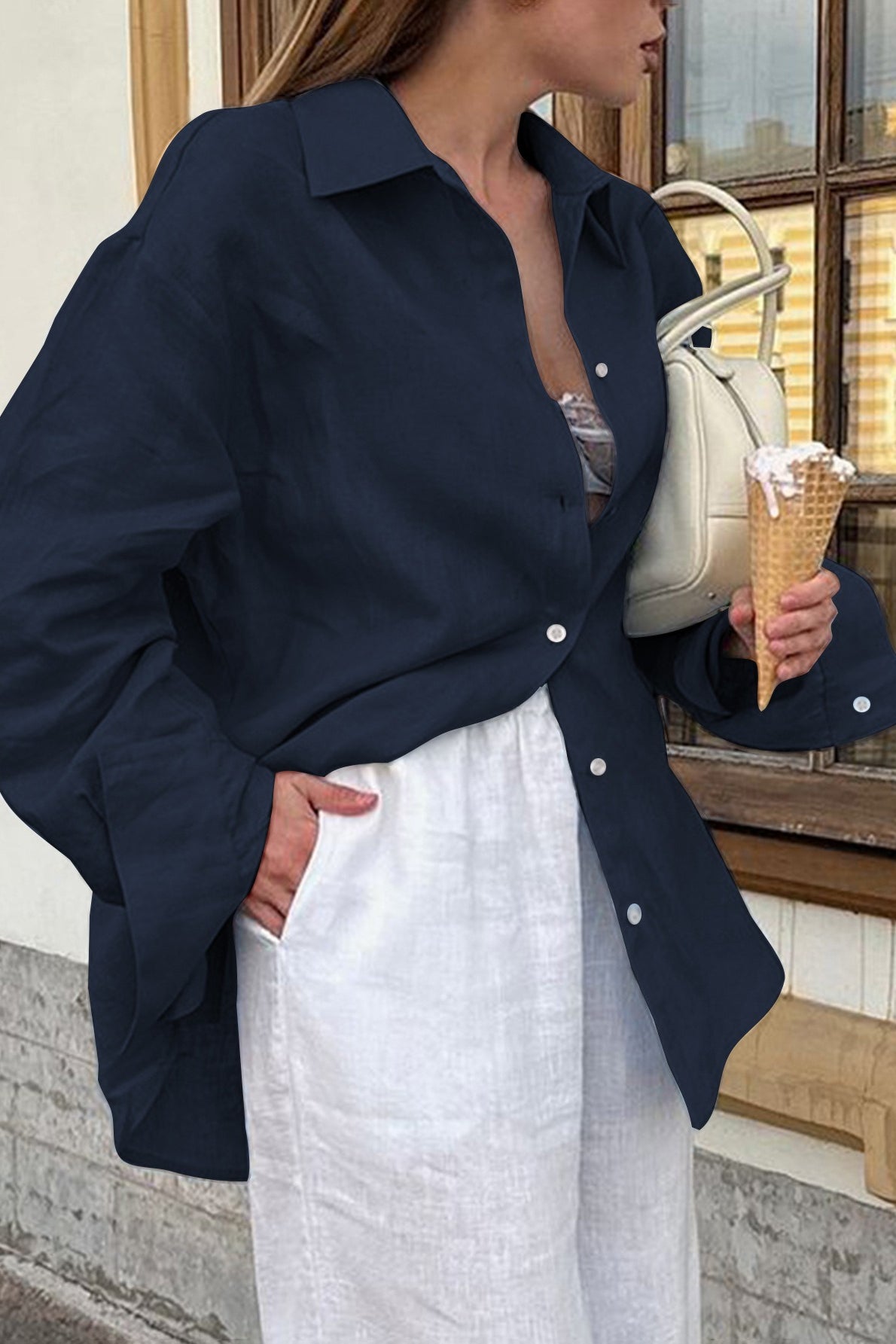 Blouse à manches longues style villégiature