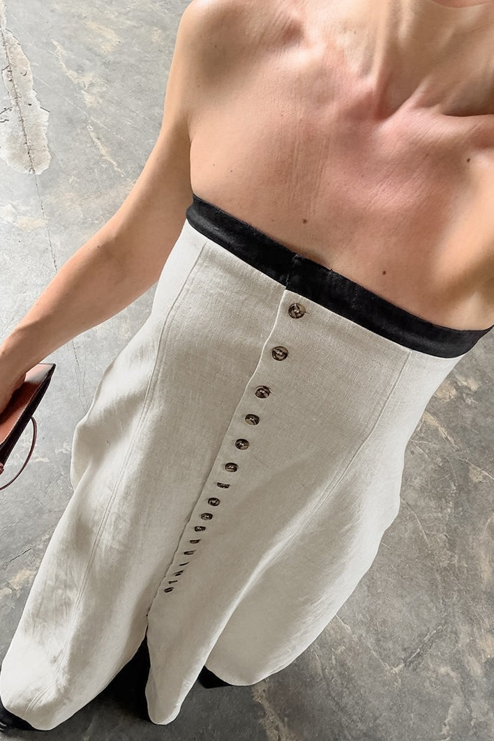 Linen Cotton Patchwork Bandeau Maxi Dress