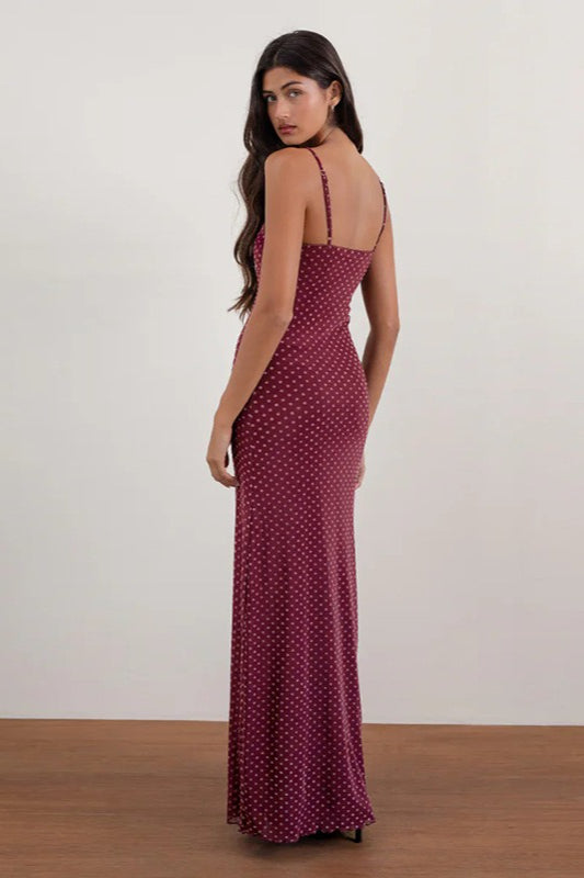 Robe longue dos nu à pois séduisante