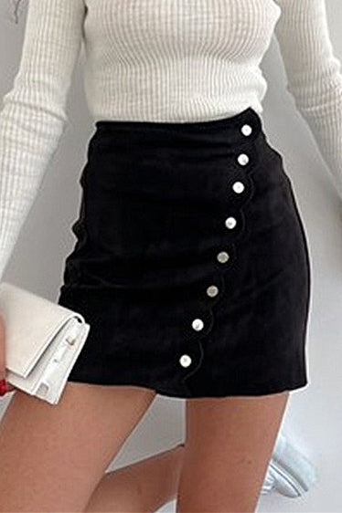 Button Front Velvet Bodycon Skirt