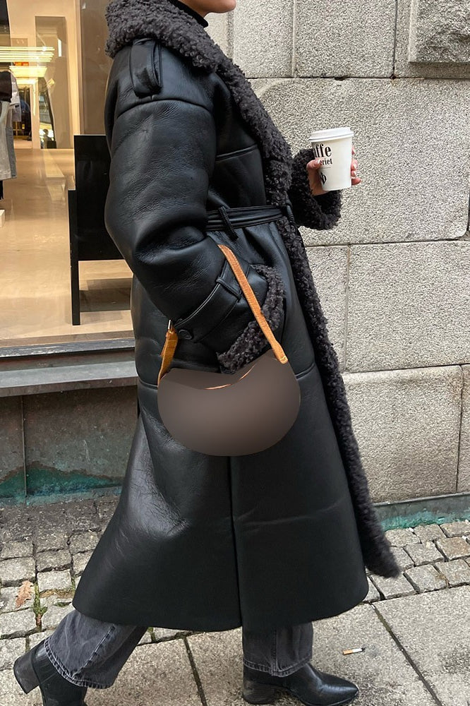 Black Faux Shearling Belted Casual Cool Overcoat