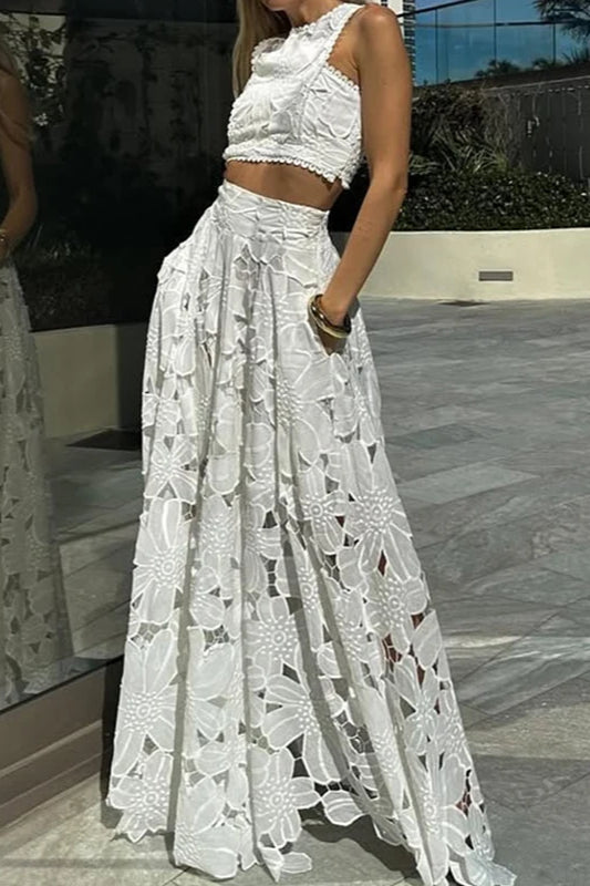 Krajkové průstřihy volné plážové dvoudílné bohémské šaty