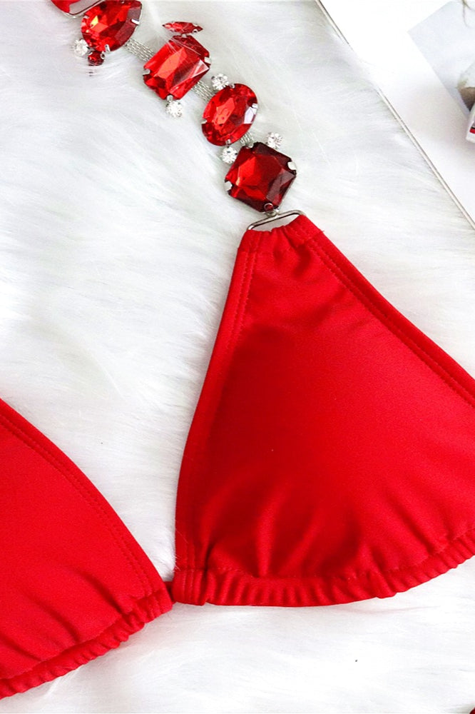 Solid Rhinestone Bikini Set