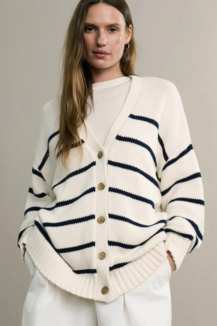 V-Neck Striped Cotton Sweater
