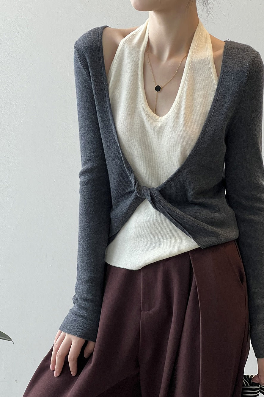 Dlouhé tričko s vrstveným patchworkovým halterem a dlouhým rukávem