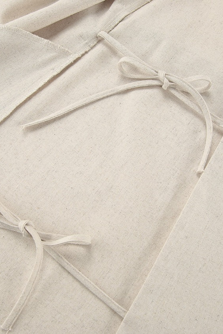 Linen Cotton High Waist Slit Tie Maxi Dress