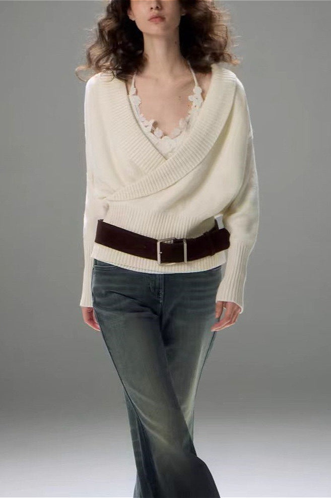 Minimalist Wrap Front Knit Blouse