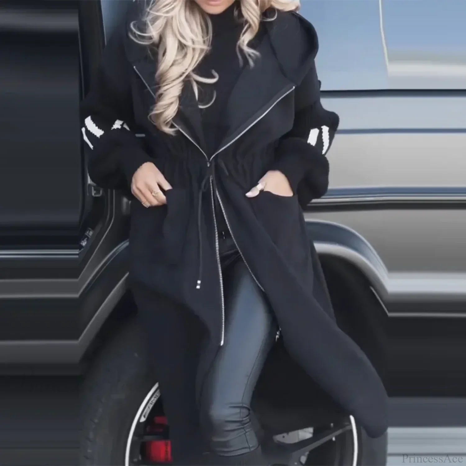 Sobretudo Casual Longo com Patchwork e Amarração