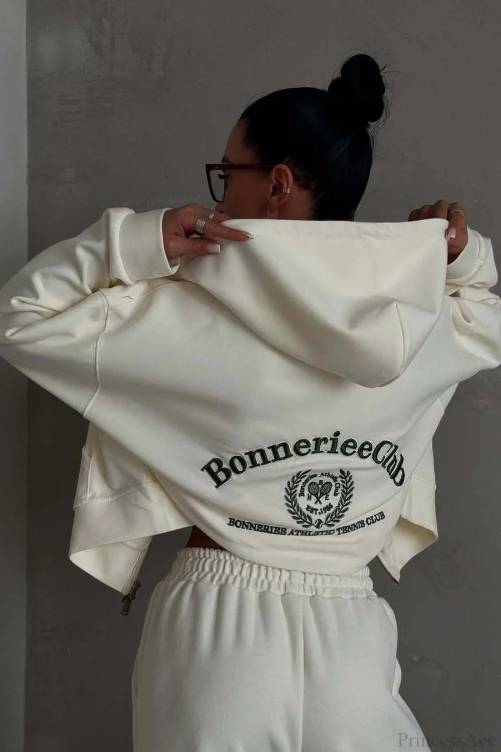 Casual Zip Hooded Embroidered Sweatpants Two Piece Set