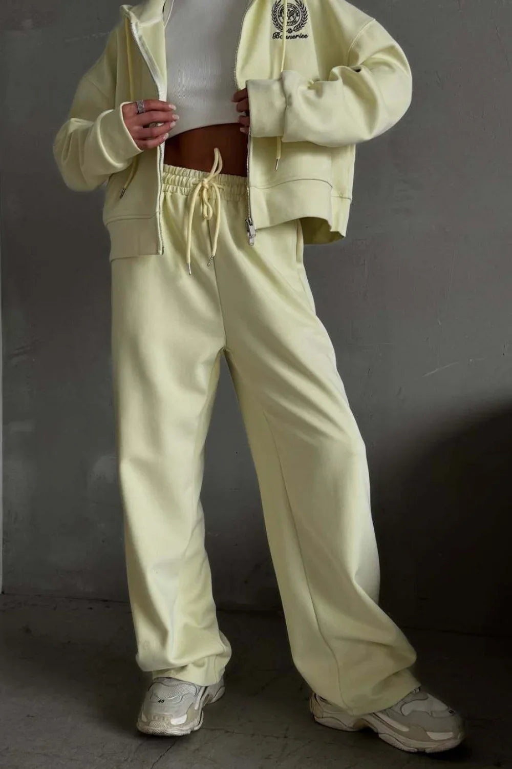 Casual Zip Hooded Embroidered Sweatpants Two Piece Set