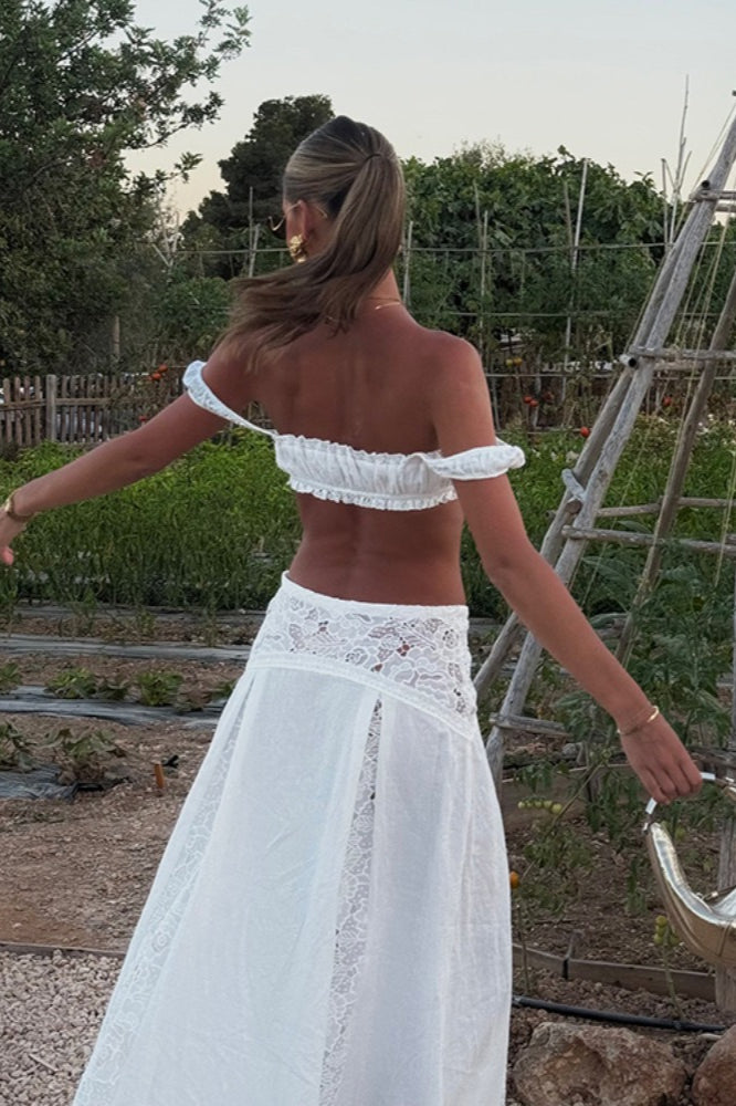 Ensemble jupe de plage et paréo taille découpée solide