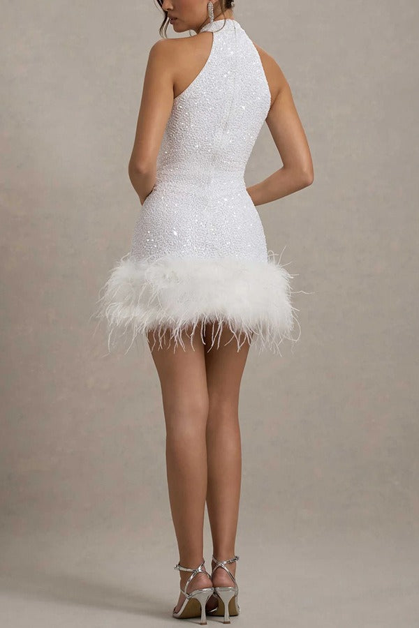 Vestido ajustado de fiesta con lentejuelas brillantes y peludas