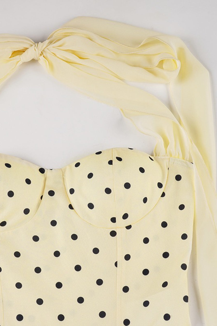 Polka Dot Sash Halter Tulip Mini Dress