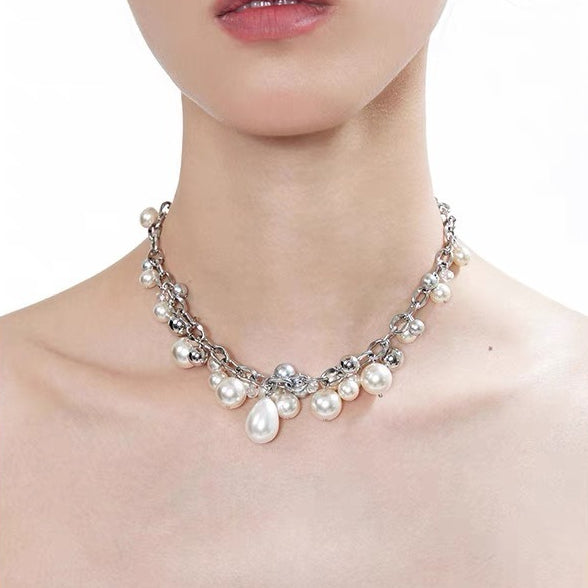 Collier empilable à double couche perle Waterdrop