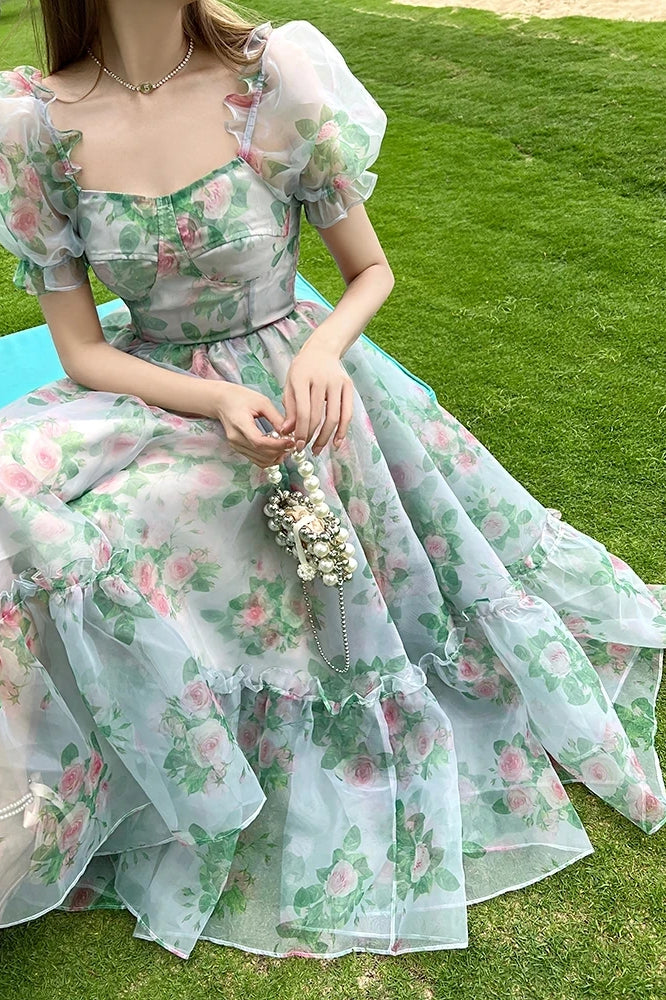 Vestido Maxi Floral Vintage de Noche