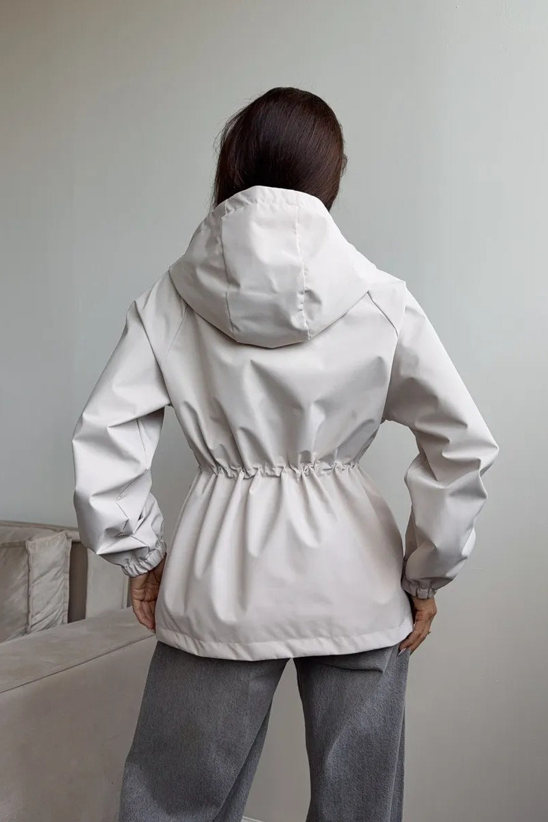 Waterproof Hooded Drawstring Loose Casual Outdoor Hiking Jacket