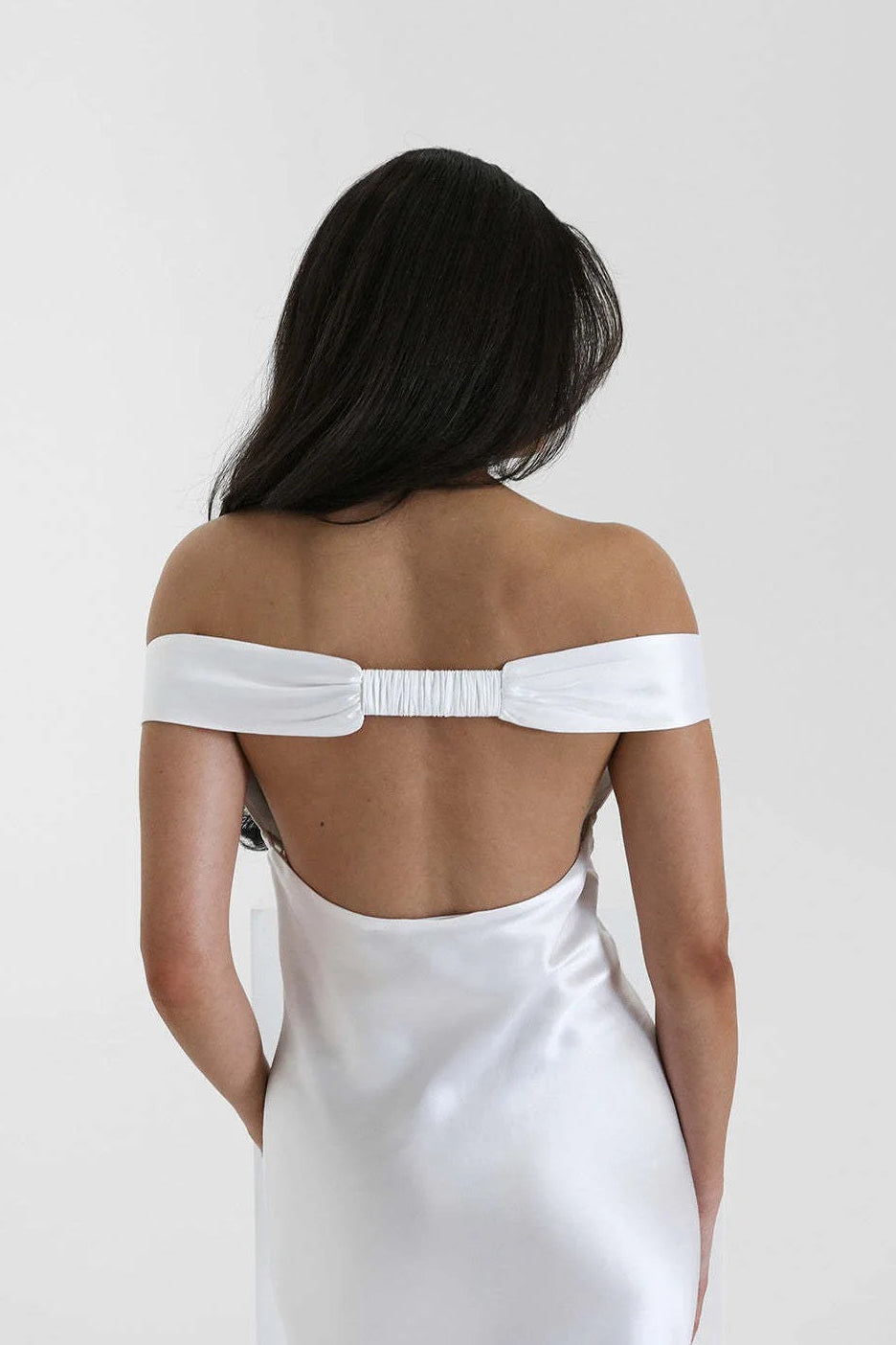 Vintage Satin Mermaid Off Shoulder Maxi Dress