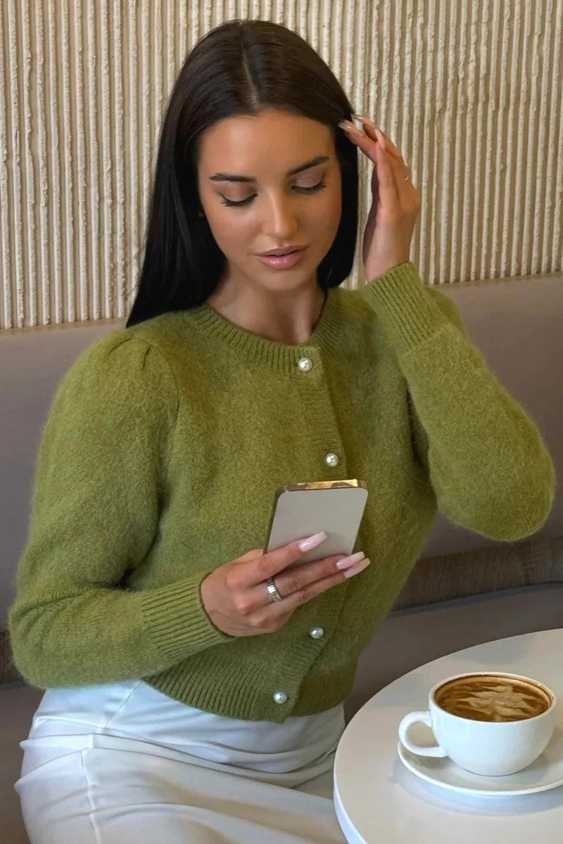 Cárdigan de punto de manga larga relajado y minimalista sólido