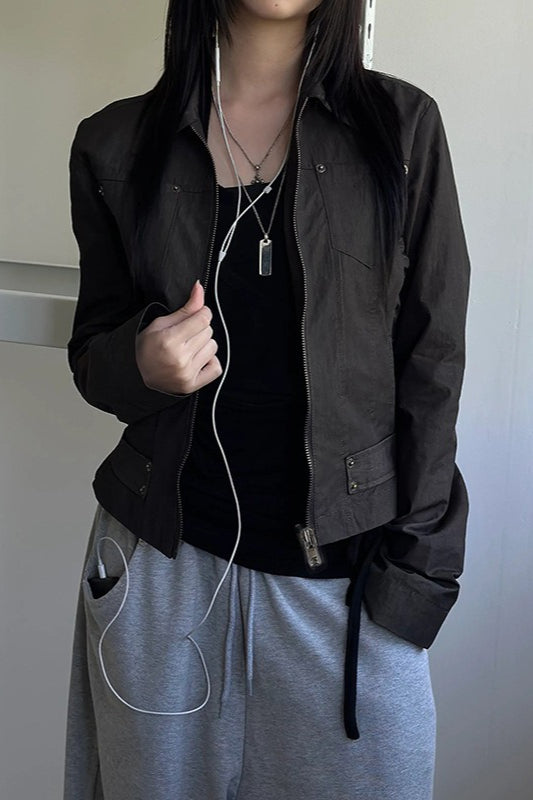 Veste utilitaire unie à fermeture éclair