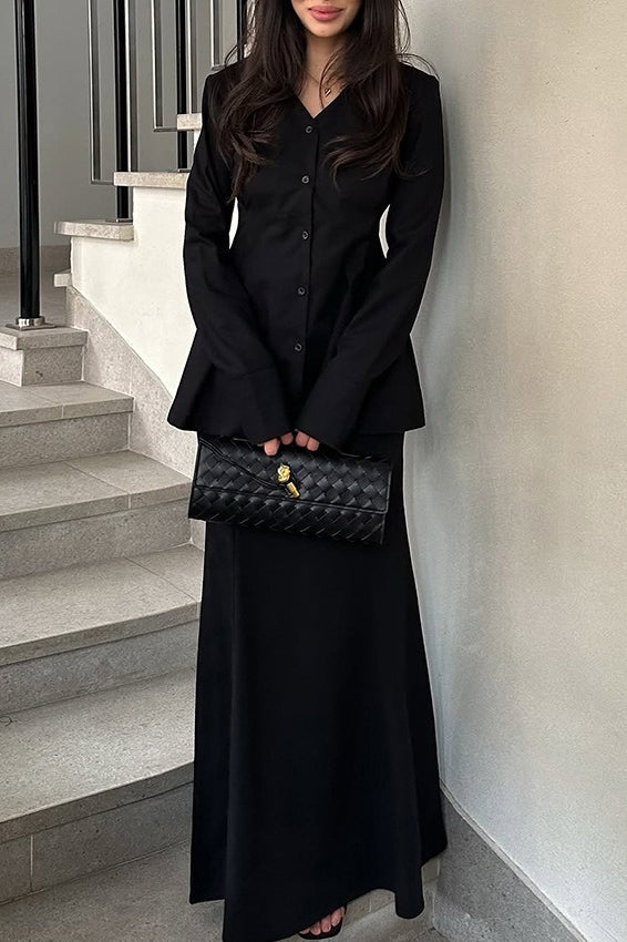 Slim Fit V Neck Blazer Two Piece Set