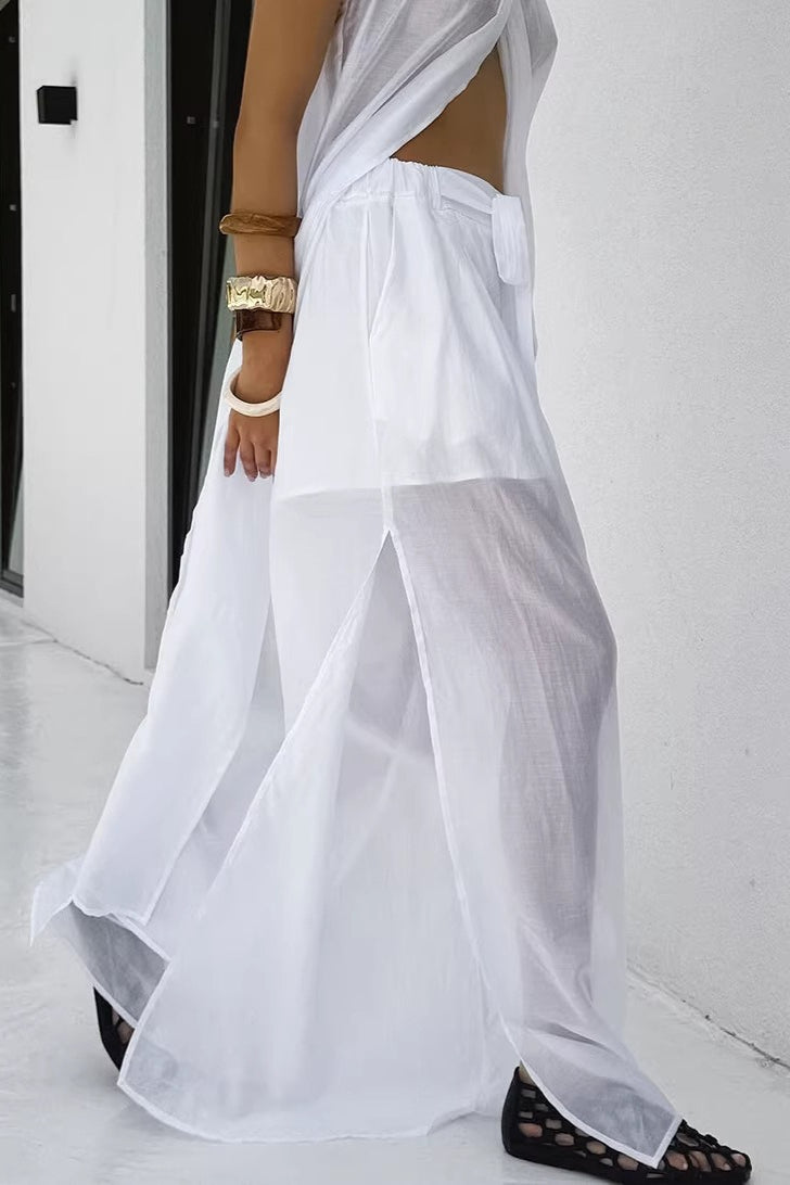 Conjunto casual de dos piezas sin mangas con halter y fluidez en Tencel
