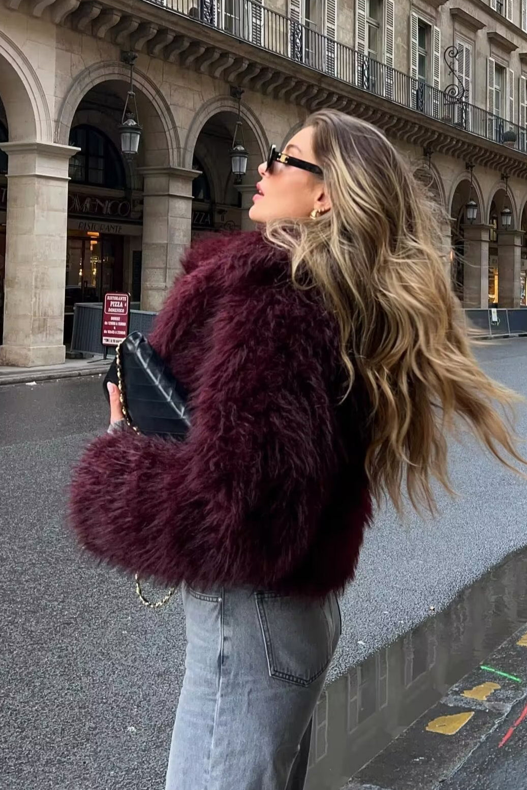 Verdickter Plüschkragen Solider Warmer Kurzer Mantel